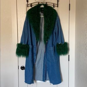 Zara Trafaluc Denim Coat w/ Faux Fur Trim